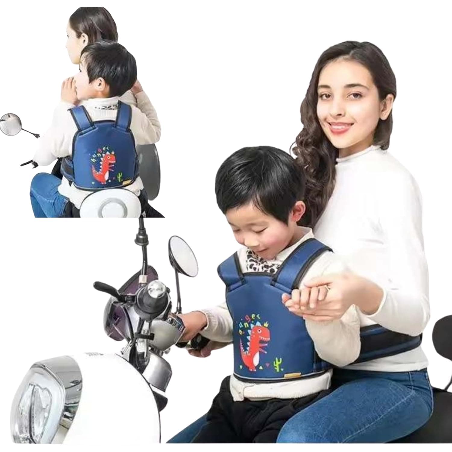 M Move On - Mini Dino Navy Blue - Two Wheeler Kid Safety Belt - Bike Scooter scooty seat Kids Baby Child Children Safe Safety Belt Harness