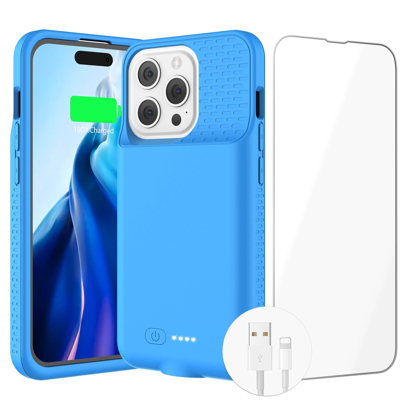 GIN FOXI Battery Case for iPhone 14/14Pro/13/13Pro, Ultra-Slim Charging Cases Rechargeable Anti-Fall Protection Battery Charger Charger for iPhone 14 Pro/14/13/13Pro(6.1 inch) 7000mAh Blue