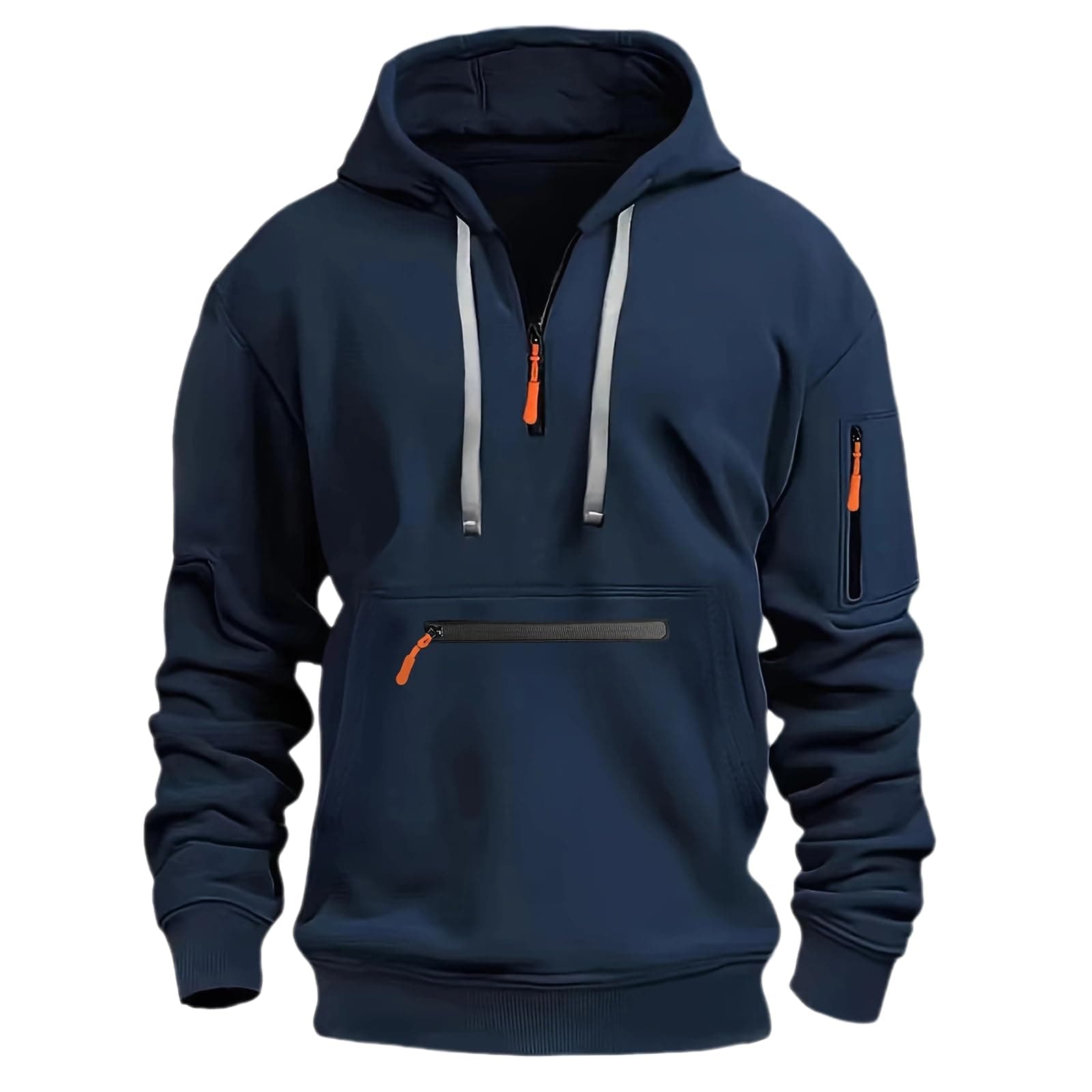 Mens 1/4 Zip Pullover Hoodie Zip Up Pocket Drawstring Tracksuit Tops Cuff Overhead Hooded Slim Fit Casual Gym Skiing Sports Warm Hoody Sweatshirts