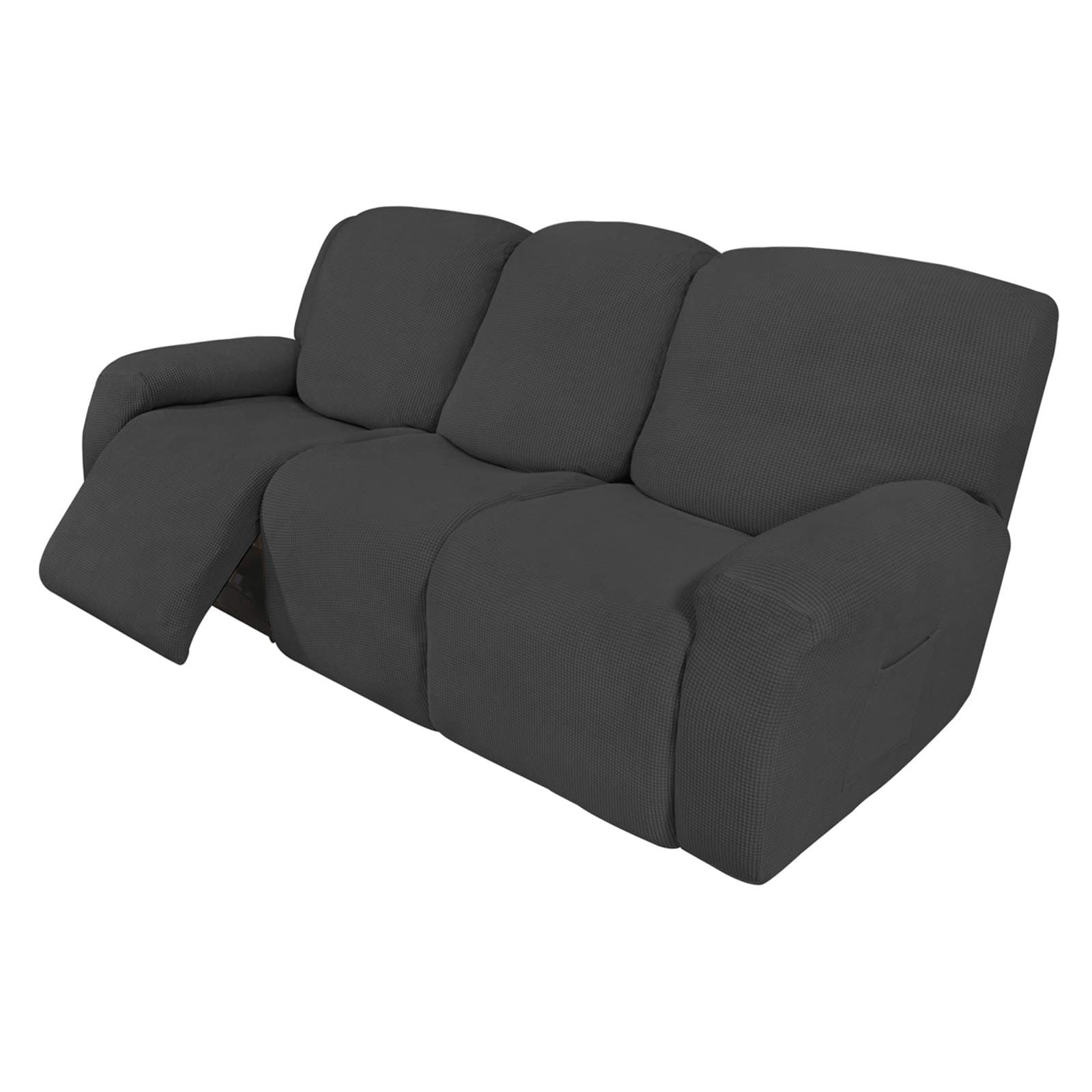8 Pieces Recliner Sofa Stretch Sofa Slipcover Sofa Cover Furniture Protector Couch Soft with Elastic Bottom Kids, Spandex Jacquard Fabric Small Checks Dark Gray