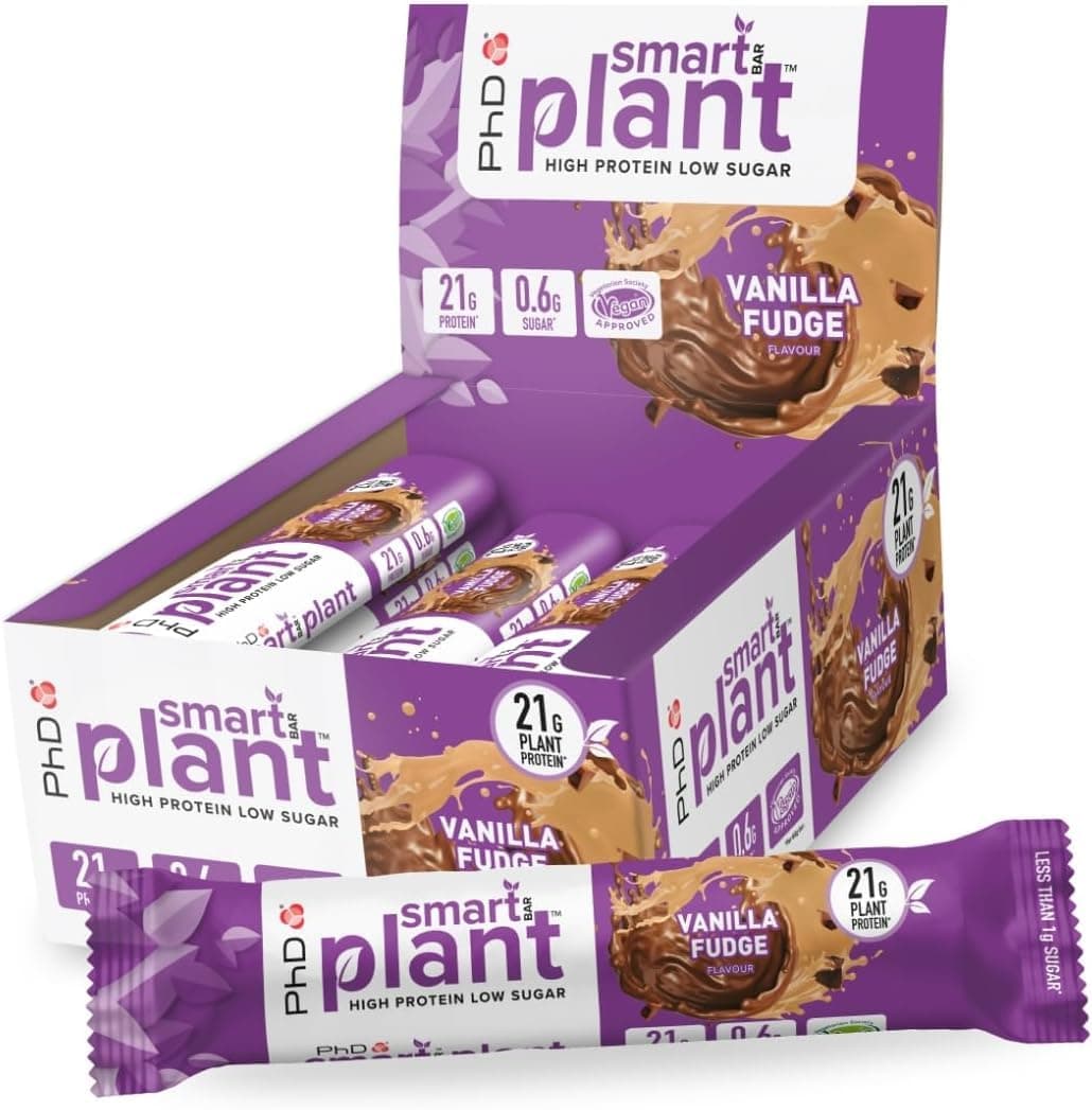 Nutrition Smart Plant Based Protein Bars - 20g Protein, Low Sugar, Great Tasting Vegan Protein Bars, High Protein Snacks & Healthy Snacks with Plant Protein, Vanilla Fudge Flavour, 64g, 12 Pack