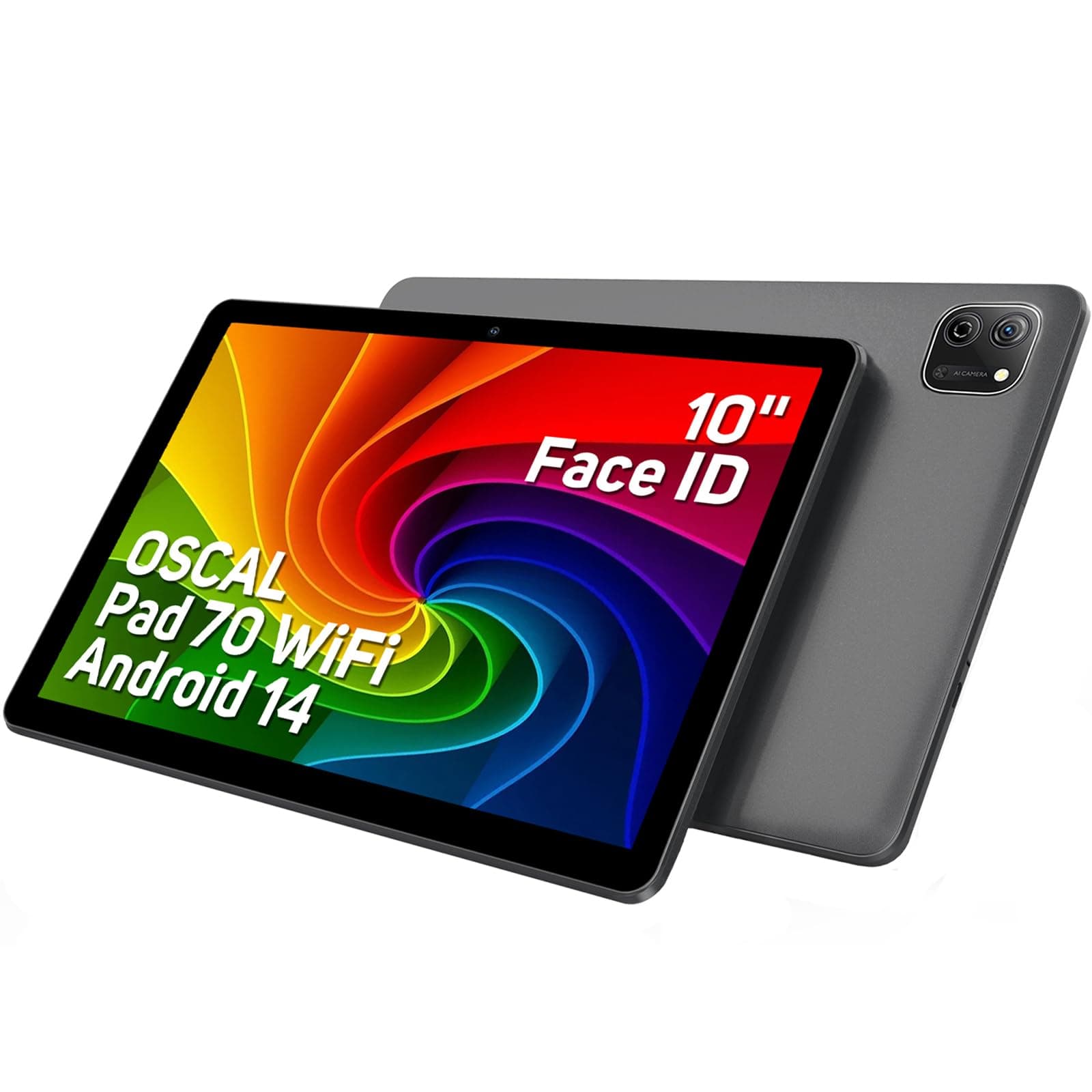 OSCAL Pad 70 WiFi 10.1 Inch Tablet, Android 14 Tablet WiFi 6, 12GB RAM 128GB ROM/2TB TF, Quad-Core, HD+ IPS Display, Eye Protection, 6580mAh, OTG, Split-Screen, Pre-Installed WPS, Widevine L1- Grey