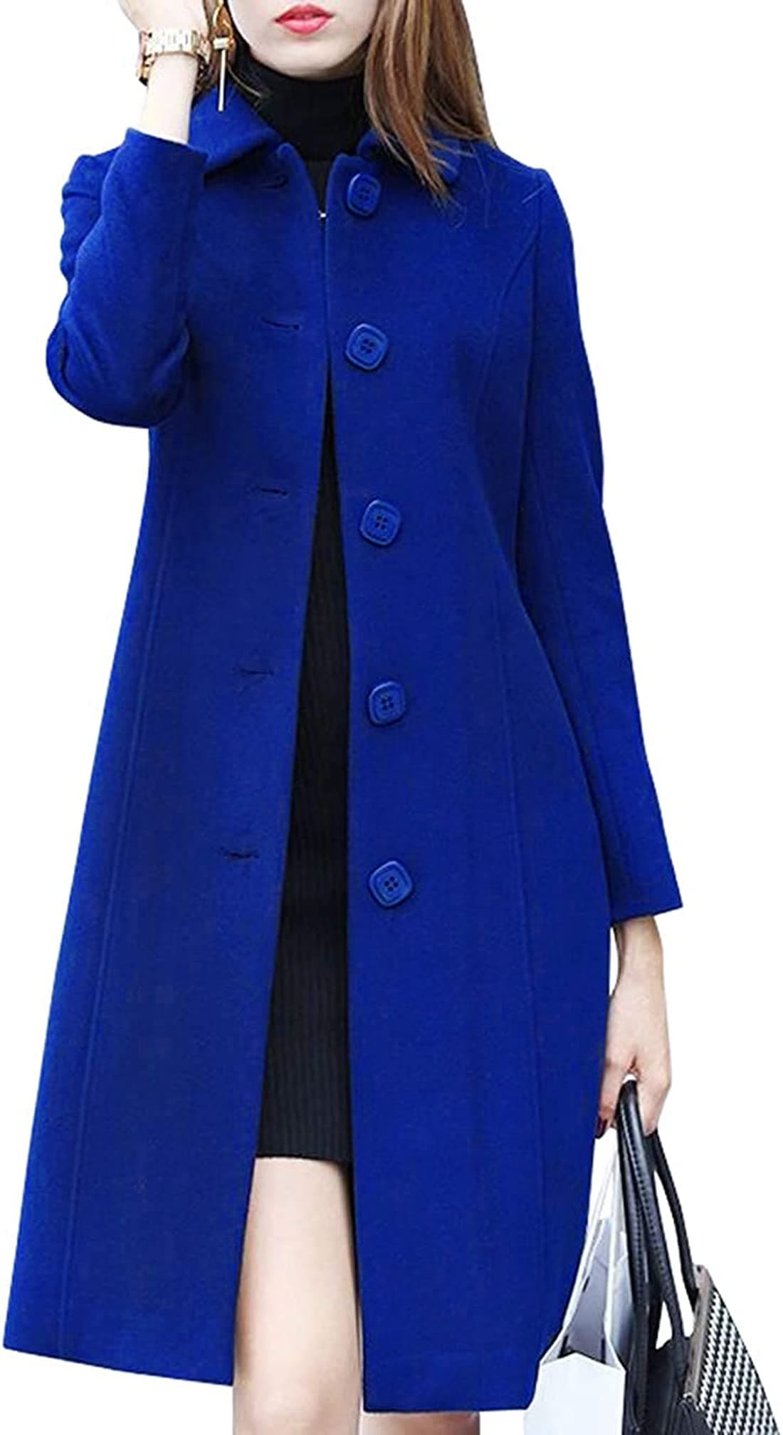 Women's Fall Winter Elegant Single Breasted Long Wool Coat Overcoat