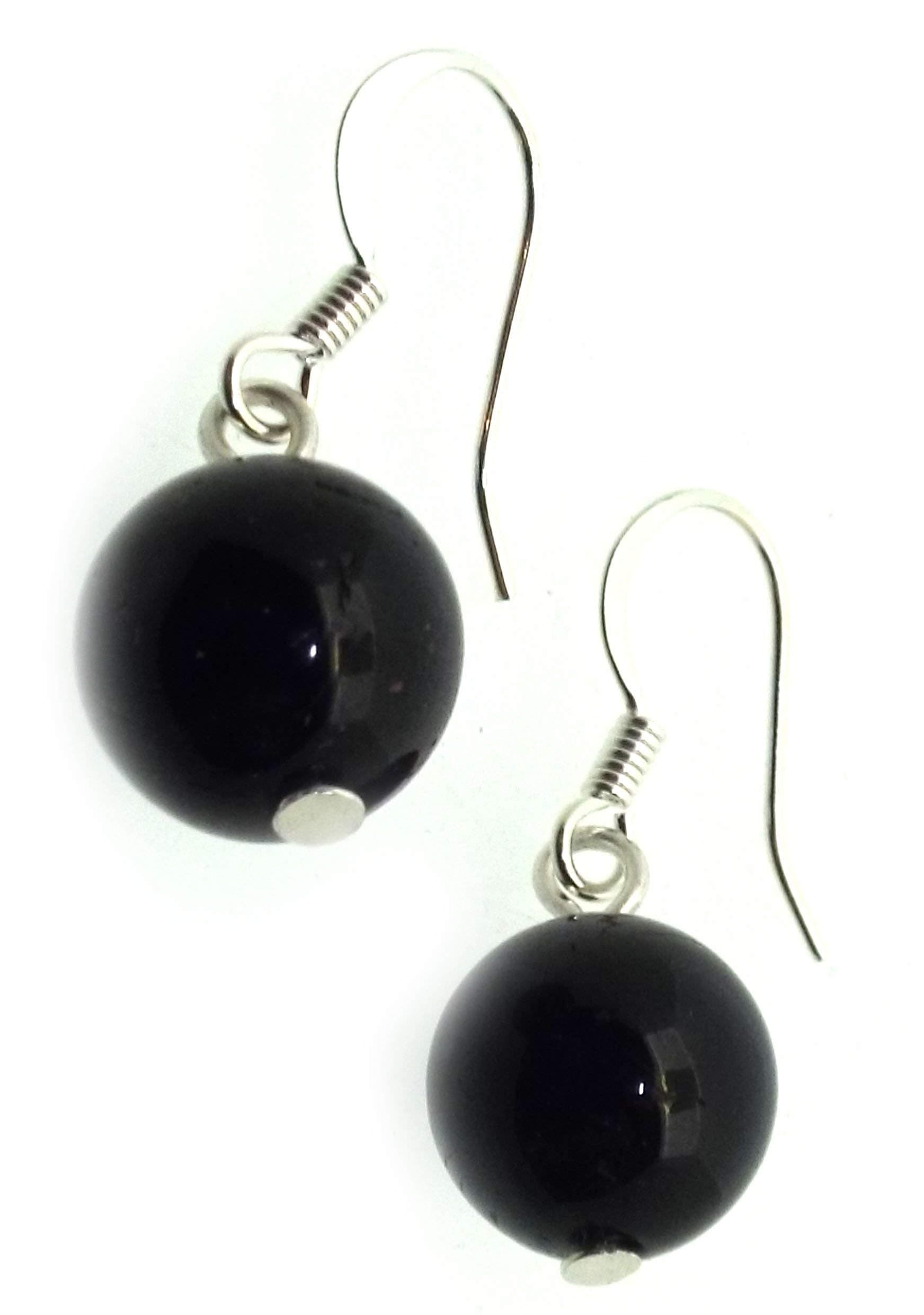 Black Tourmaline 10mm Gemstone Smooth Earrings