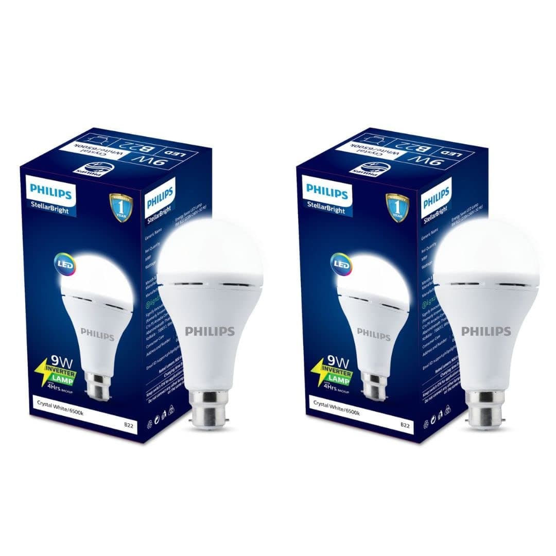 PHILIPS 9W B22 LED Emergency Bulb, Emergency Light For Power-Cuts, Cool Day Light, Pack of 2