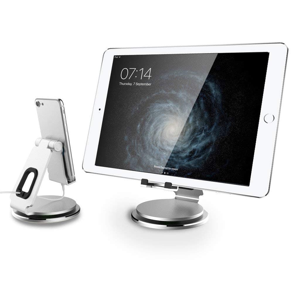 Adjustable Tablet Stand- Anypro 360°Tablet Swivel Stand Tablet Holder Stand for iPad, with Swivel Base and Cable Organizer, Tablet Stands and Holders for Sony PSP/iPad/iPad Pro/iPhone, 4-13in, Silver