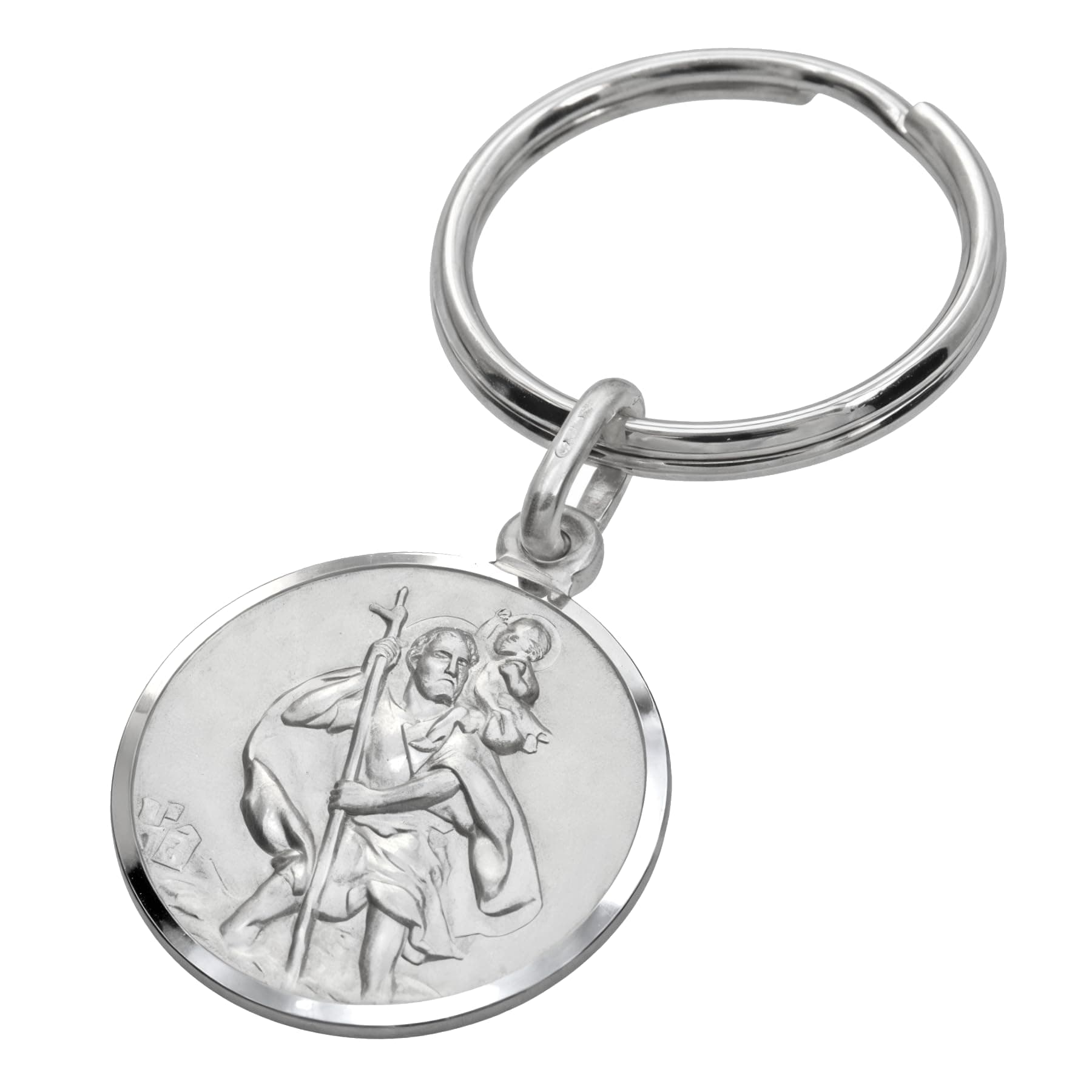 925 Sterling Silver St Christopher Keyring for Men, Reversible Car Keychain, Key Fob Key Chain with Jewellery Gift Box