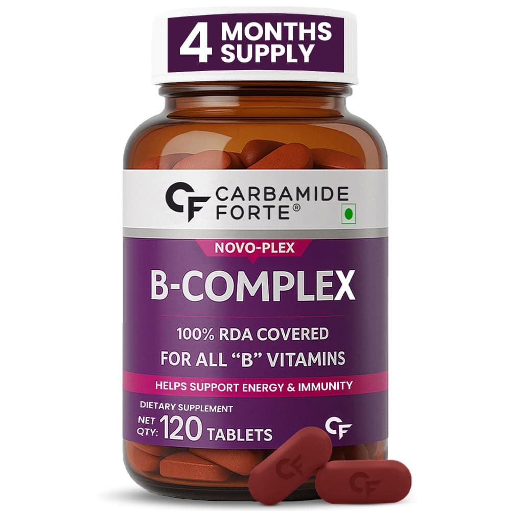 Carbamide Forte Vitamin B Complex Tablets - 100% RDA for B Complex Vitamins with B12, B2, B3, B5, B6, B9 & B1 | Vit B-complex for women & men - 120 Vegetarian Tablets