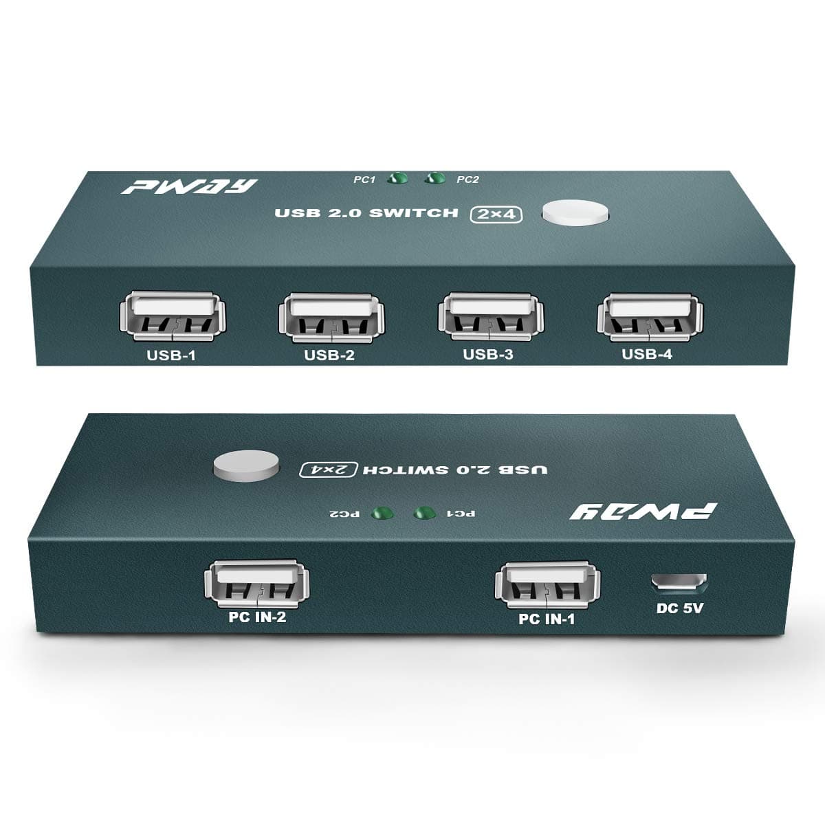 USB Switch Selector 2 Computer Sharing 4 USB 2.0 Device Peripheral Switcher Box, Plug and Play