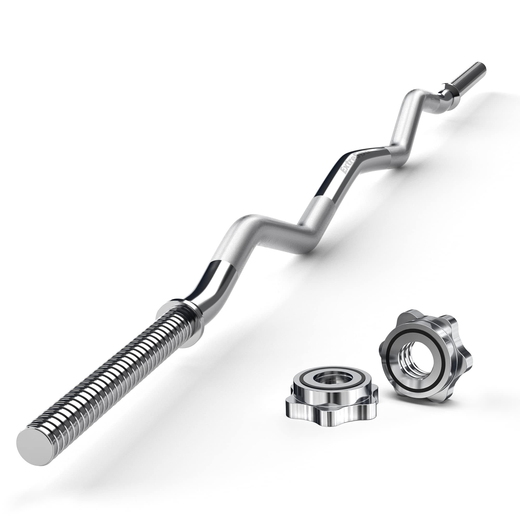 47" EZ Curl Bar Weight Lifting Bar, for Hip Thrusts/Squats/Lunges, 1" Weight Plates Curling Bar for Gym and Home, with Star Collars