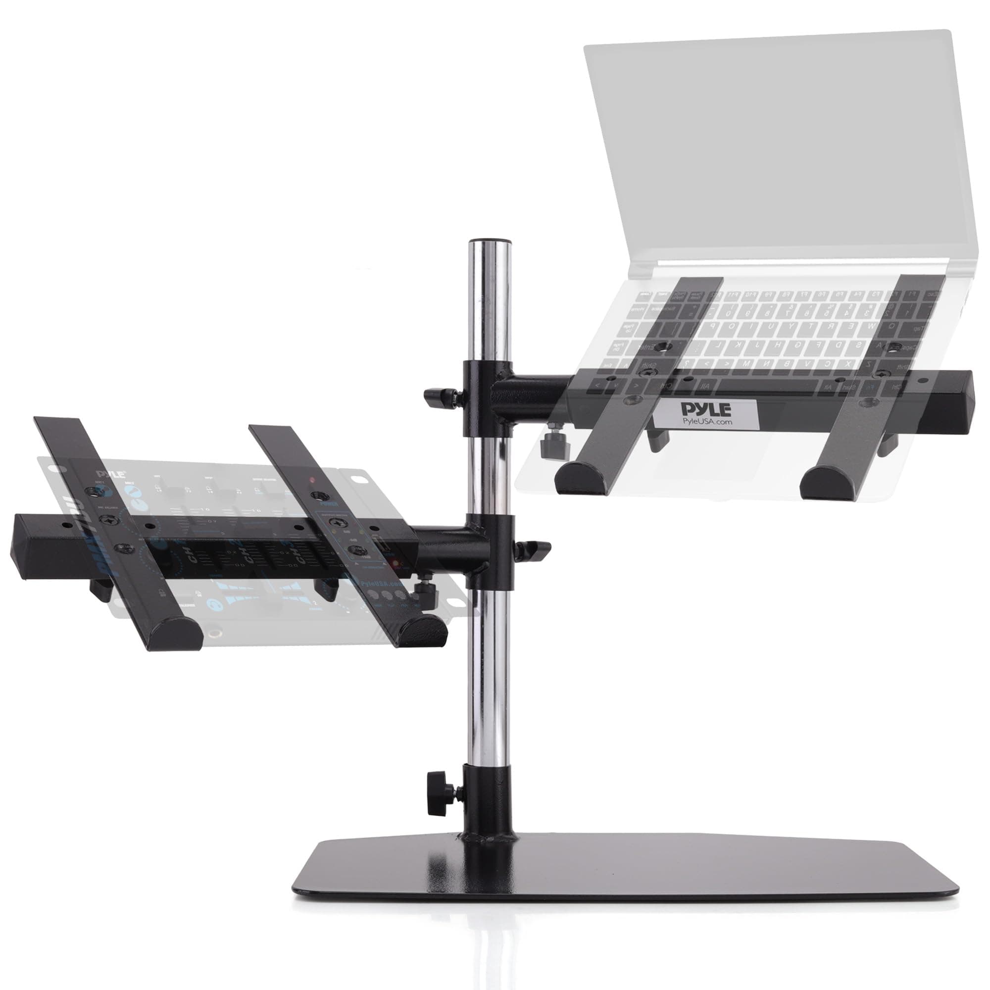 Pyle Portable Dual Laptop Stand - Standing Table Holder with Bracket Arms, Adjustable Height and Ergonomic Design for DJ Mixer, Sound Equipment, Workstation, Gaming Home Use PLPTS45, one size
