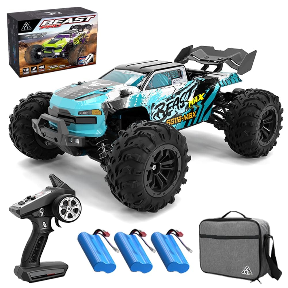SG116 MAX 1:16 Remote Controlled Car, 1:16 Waterproof RC Cars, 80KM/H 4WD RC High Speed Offroad with Brushless Motor for Adults, 3 Batteries