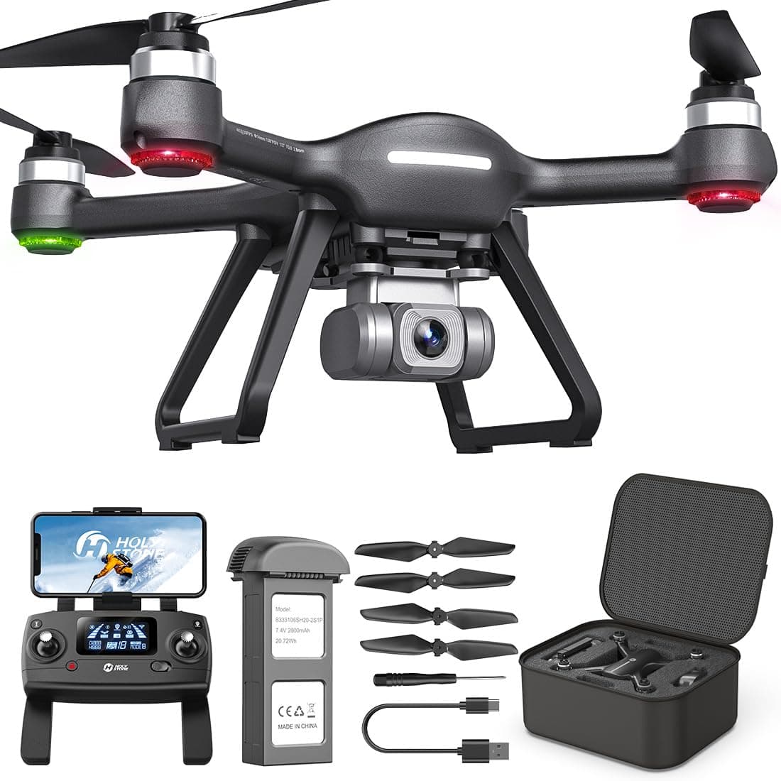 Holy Stone Hs700E 4K Uhd Drone With Camera Here Anti-Vibration 130 Fov For Adults, Gps Quadcopter With 5Ghz Fpv Transmission, Brushless Motor, Easy Auto Return Home, Follow Me And Case