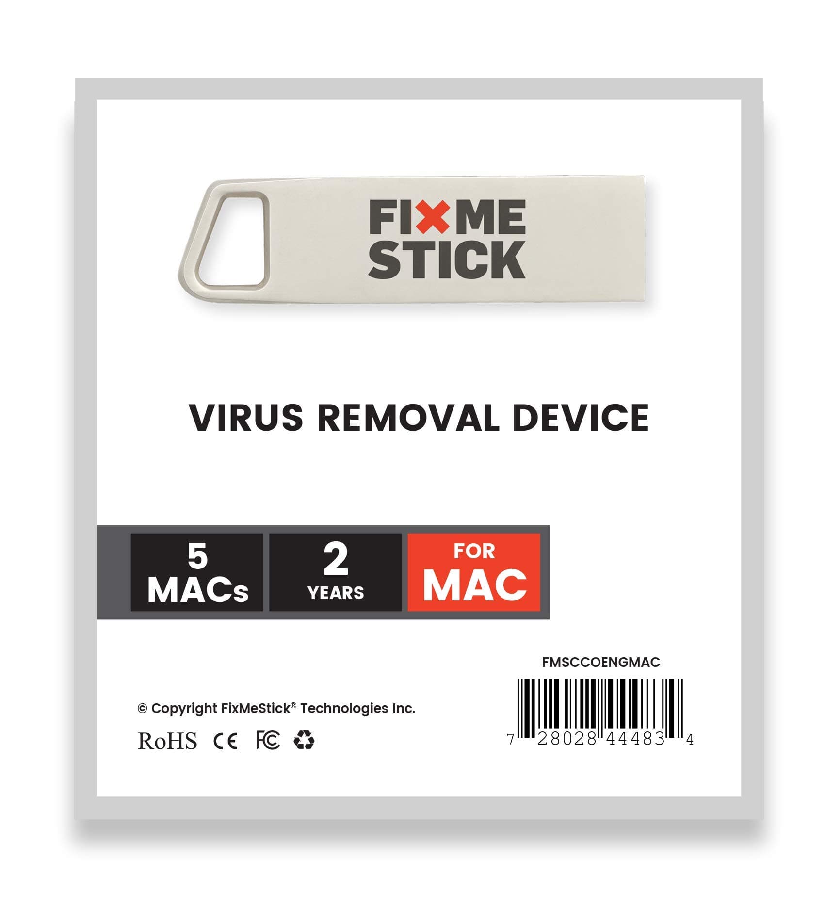 FixMeStick Computer Virus Removal Stick for Apple Macs - Unlimited Use on Up to 5 Apple Laptops or Desktops for 2 Years - Works with Your Antivirus