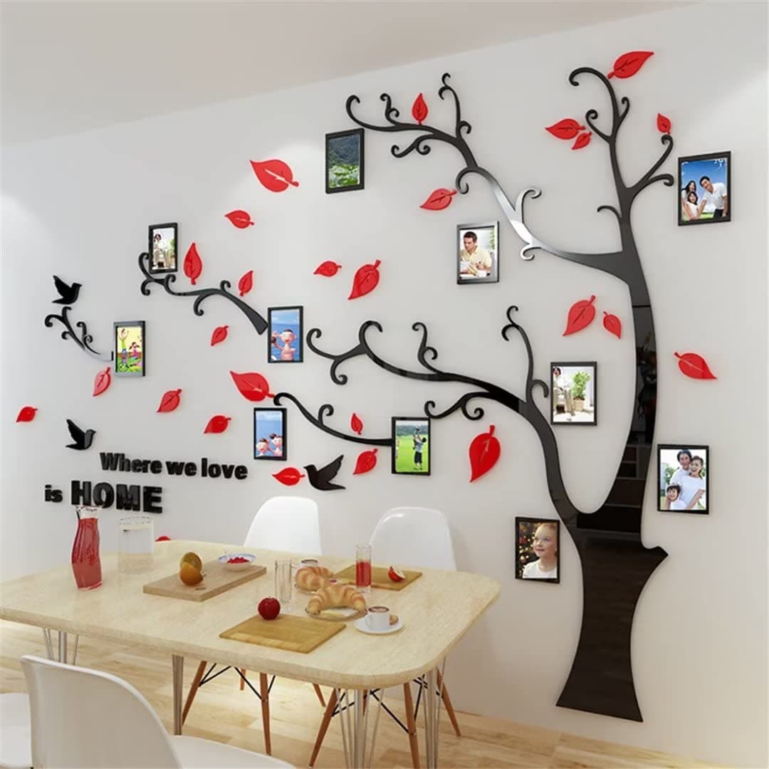 3D Tree Wall Stickers - DIY Photo Frame Tree Wall Decal Family Photo Frame Sticker Murals Wall Decor Living Room Bedroom TV Background Home Decorations (S:54 * 39in,Red Left)