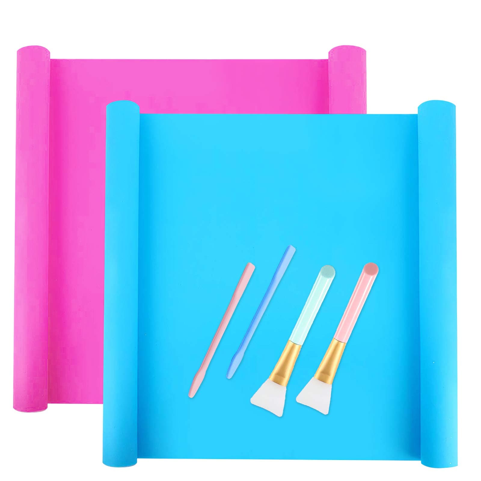 Silicone Mat, [2+2+2 PCS] Silicone Craft Mat, 15.8'' x 11.8'' (Blue & Pink)