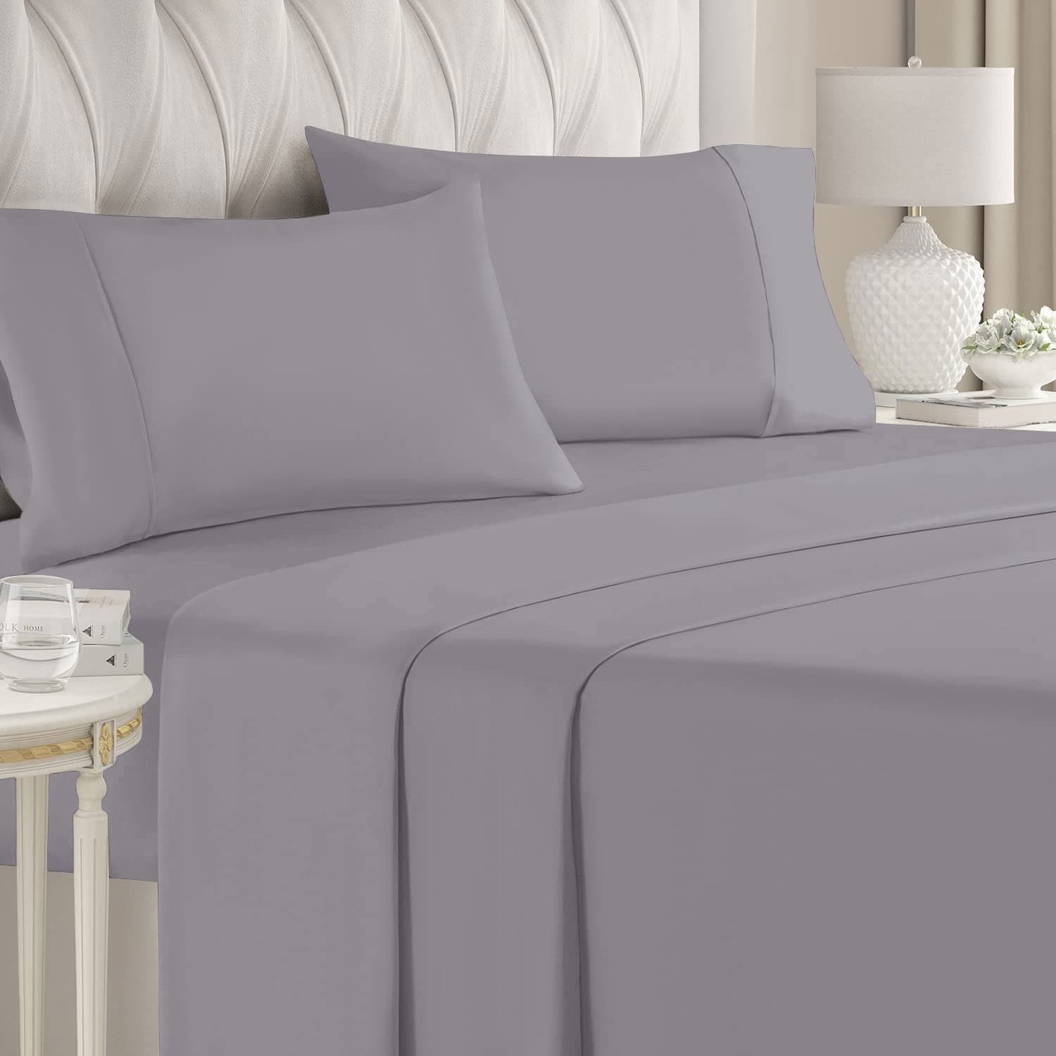Hafaa Flat Sheets Double 100% Egyptian Cotton Bed Sheet 200 Thread Count Super Soft & Breathable Hotel Quality Grey Bed Sheets - Wrinkle & Shrinkage Resistant