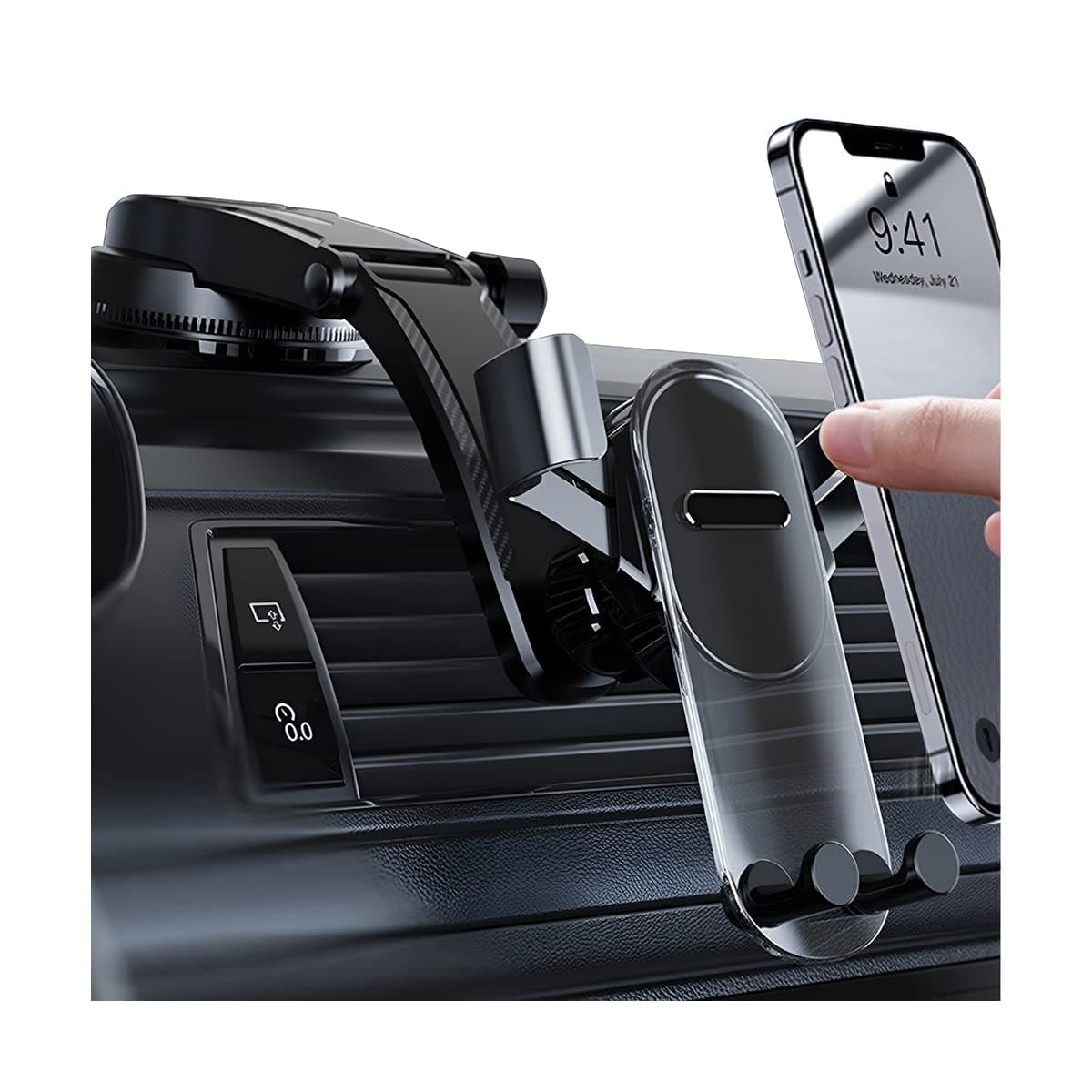 Phone Mount for Car, 3 in 1 Suction Cup Cell Phone Holder, Mobilephone Mount for Auto Dashboard Windshield Air Vent, Hands-Free Cellphone Mounts, Compatible with All Smartphones (Clip-on Type)