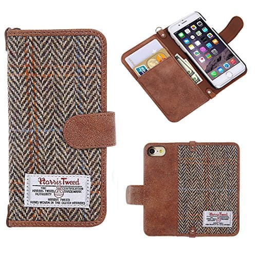iPhone 7 Wallet Case Harris Tweed iPhone 7 Purse - Monojoy iPhone 7 Case Fabrics And Synthetic Leather Flip Phone Case iPhone 7 Book case, Card Slot Holder, Cotton Material, 100% Handmade (Brown)