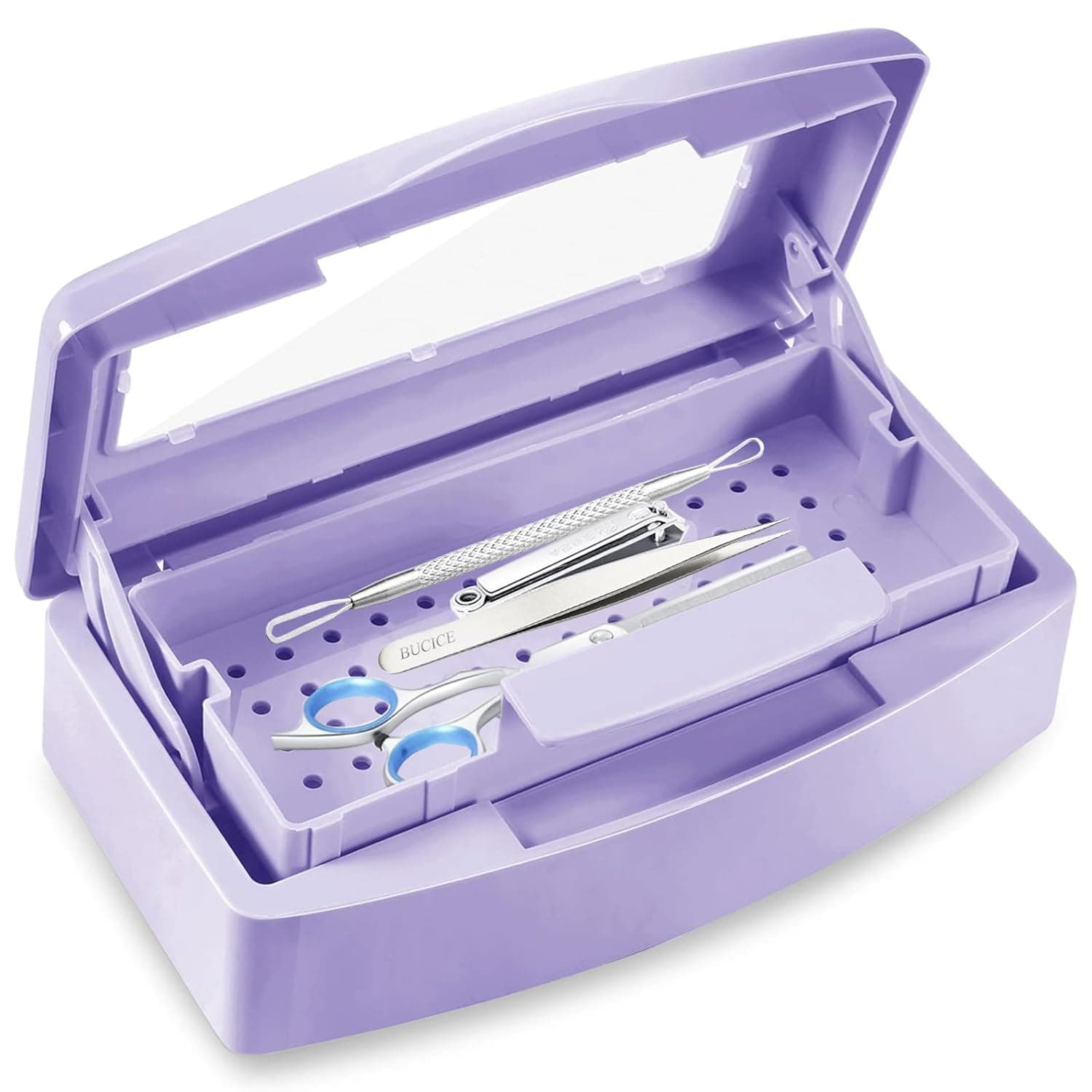 Nail Tool Sterilizer Box, ANGNAY Plastic Sterilization Tray for Nail Supplies, Hair Salon, Eyelash Extensions, Nail Tech Must Haves (Purple)