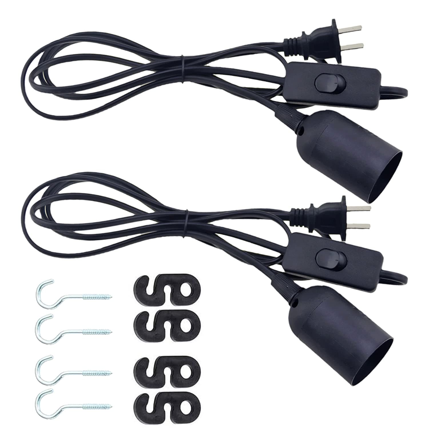 Odlamp 2 pcs E26 E27 LED Pendant Light Sockets 1.8m / 5.9FT Extension Cord with On/Off Switch and US AC Power Plug Lamp Holder Bulb Socket for Pendant Lighting Bulb Lamp (5.9ft 2pcs)