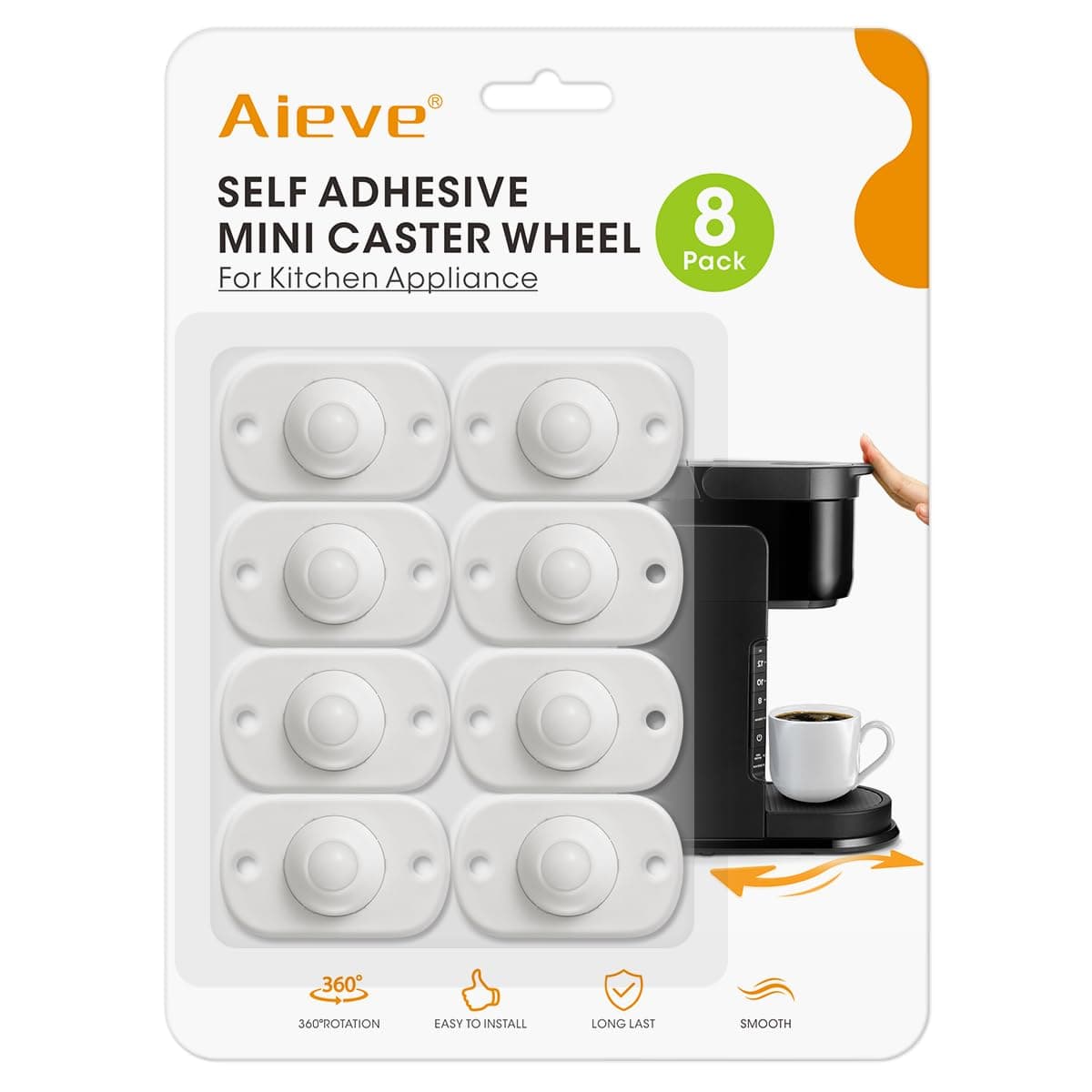 Aieve Wheels for Kitchen Appliances, 8 Pack Self Adhesive Mini Casters, 360 Degree Swivel Rollers for Coffee Machine, Air Fryer, Cooker