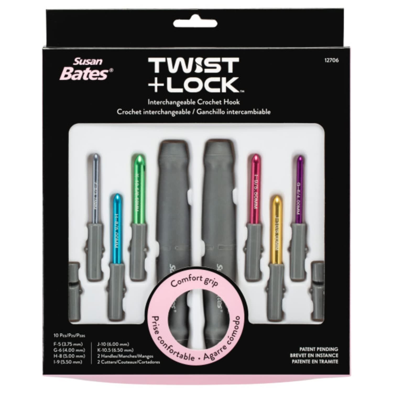 Twist + Lock Deluxe Interchangeable Crochet Hook Set-Sizes F5/3.75mm to K10.5/6.5mm