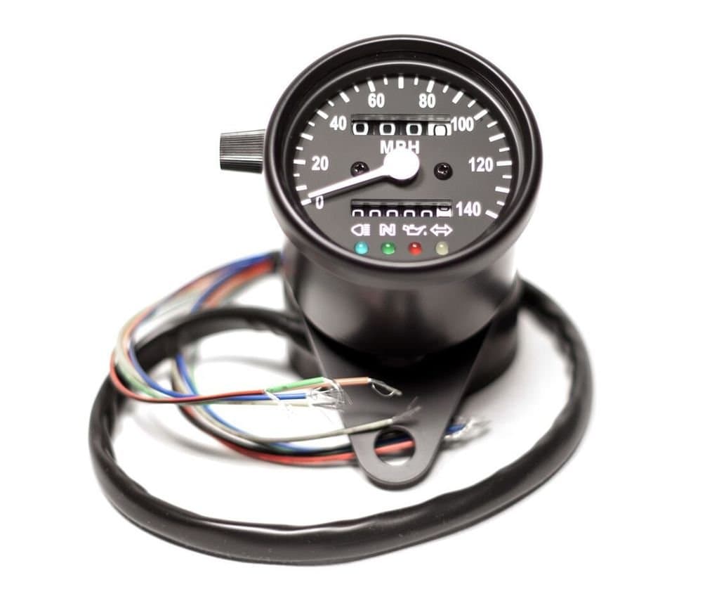 Universal 2.5" Black Mini Motorcycle Speedometer w/ Black Face & LED Indicator Lights