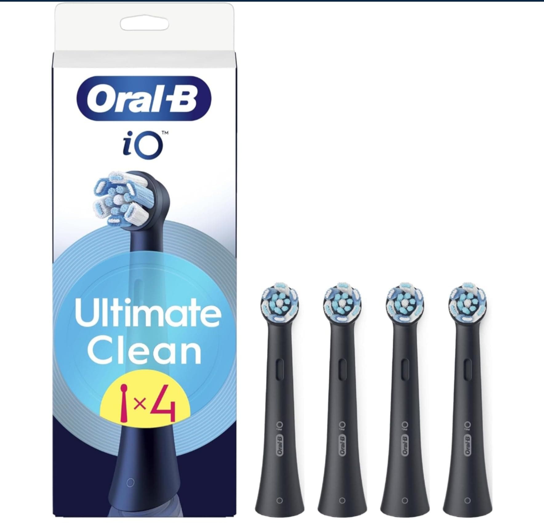 Oral-B Ultimate Clean Genuine Black Replacement Brushes Set of 4 Deep Brushing Dental Plaque Removal Round Brush for Oral B iO Electric Brushes
