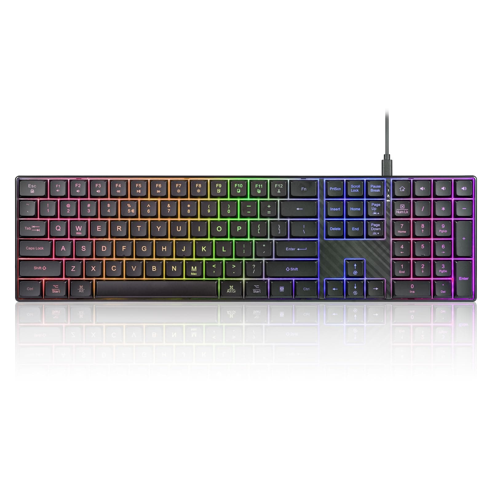 Perixx PERIBOARD-329 Wired USB Backlit Keyboard, Big Print Letter with 7-Color Illuminated LED, X Type High Scissor Keys, Black, US English Layout (11663)
