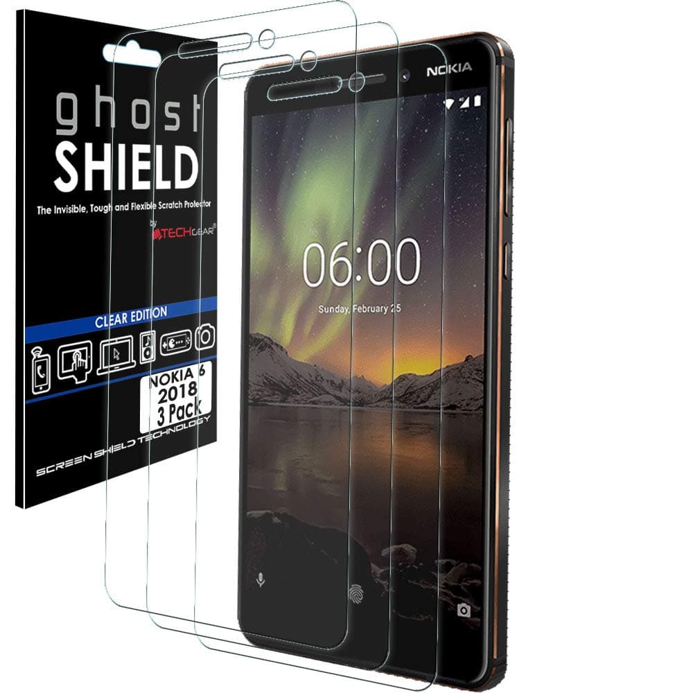 [3 Pack] Screen Protectors to fit Nokia 6.1 [ghostSHIELD Edition] Genuine Reinforced Flexible TPU Screen Protector Guard Covers with Full Screen Coverage inc Curved Screen
