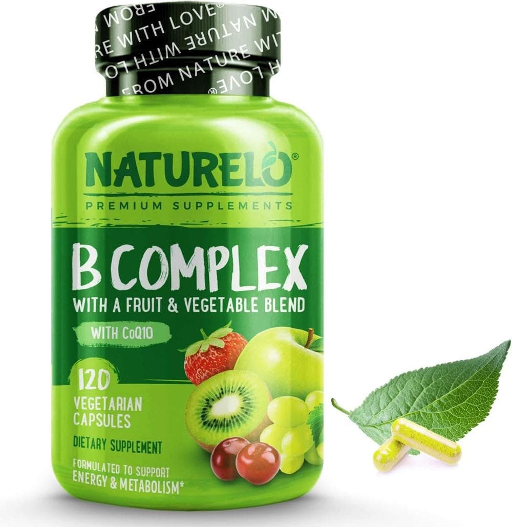 – NATURELO B-Complex (One Daily) - Food-Based Blend - All B Vitamins - Vitamin B6, Folate, B12, Biotin, Niacin, CoQ10 - Best Natural Supplement for Energy - 120 Vegan Capsules | 4 Month Supply