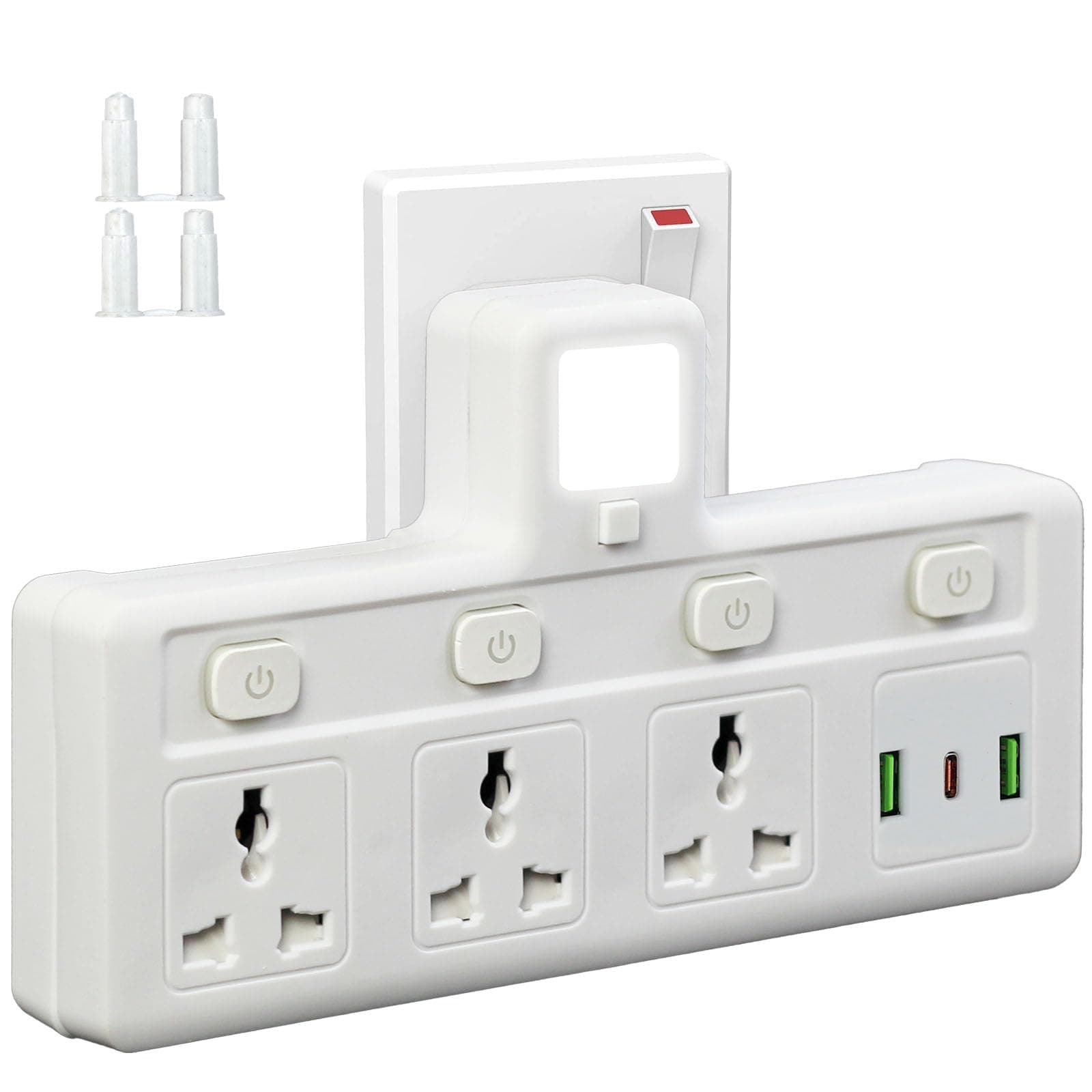 Multi Plug Extension Socket with Night Light, 3 Way Wall Power Adapter, Electrical Outlet Extender 2 USB & 1Type-C, Universal Plug Adapter for Home, Office, Kitchen