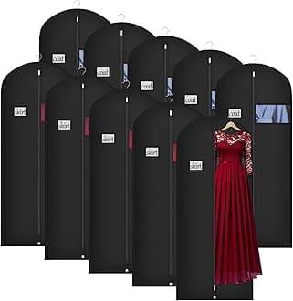 Univivi 60 Inch Lightweight Long Garment Bag for Hanging Clothes, Breathable Full Zipper Gown Dress Cover Bag with Clear Window and ID Card Holder for Suits, Long Dress, Coats -10 Pack