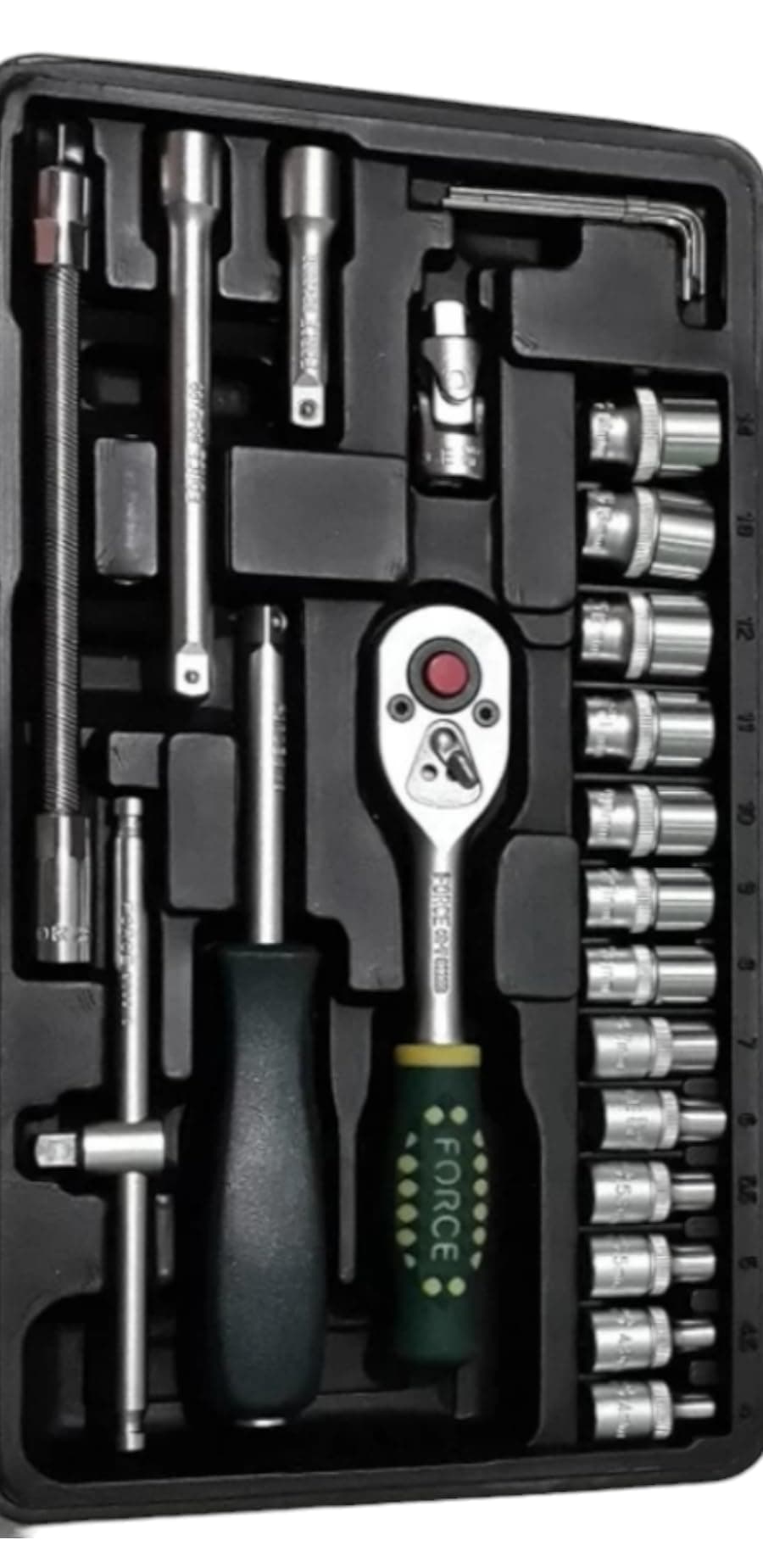 INDIAN TRADER Force 2462 Tool Kit 46 In 1 Pcs Socket Set Hand Tool Kit Wrench Set Metric Socket Set Extension Bar And Adapter For Home and Professional