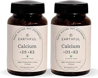Earthful Calcium Magnesium Capsules | 100% Plant, Non-Synthetic | Bone Health Support with Vitamin D3 & K2 | Pack of 2 for Stronger Bones & Joint Relief | Clean Formula, No Additives