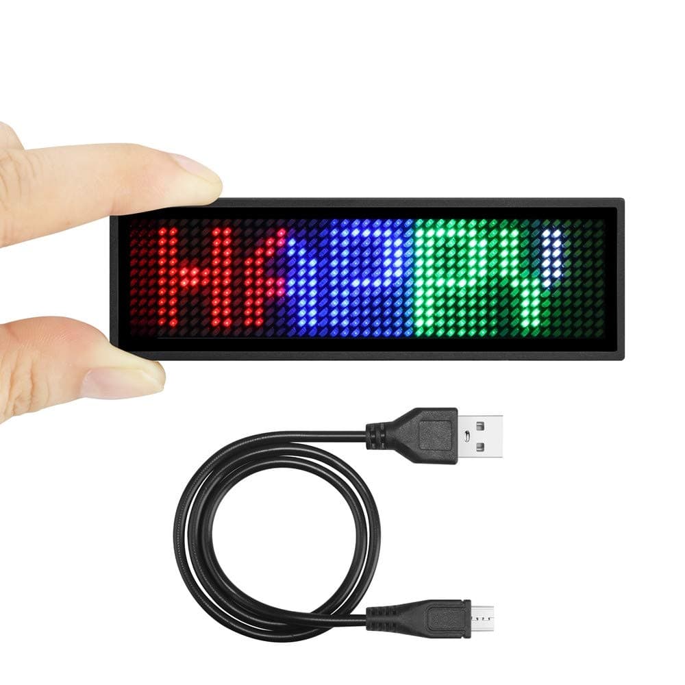 LED Name Badges, OUHL Upgraded Name Tag Cellphone Programmable Rechargeable Business Badges with Magnet Pin Mount Multicolored Not RGB