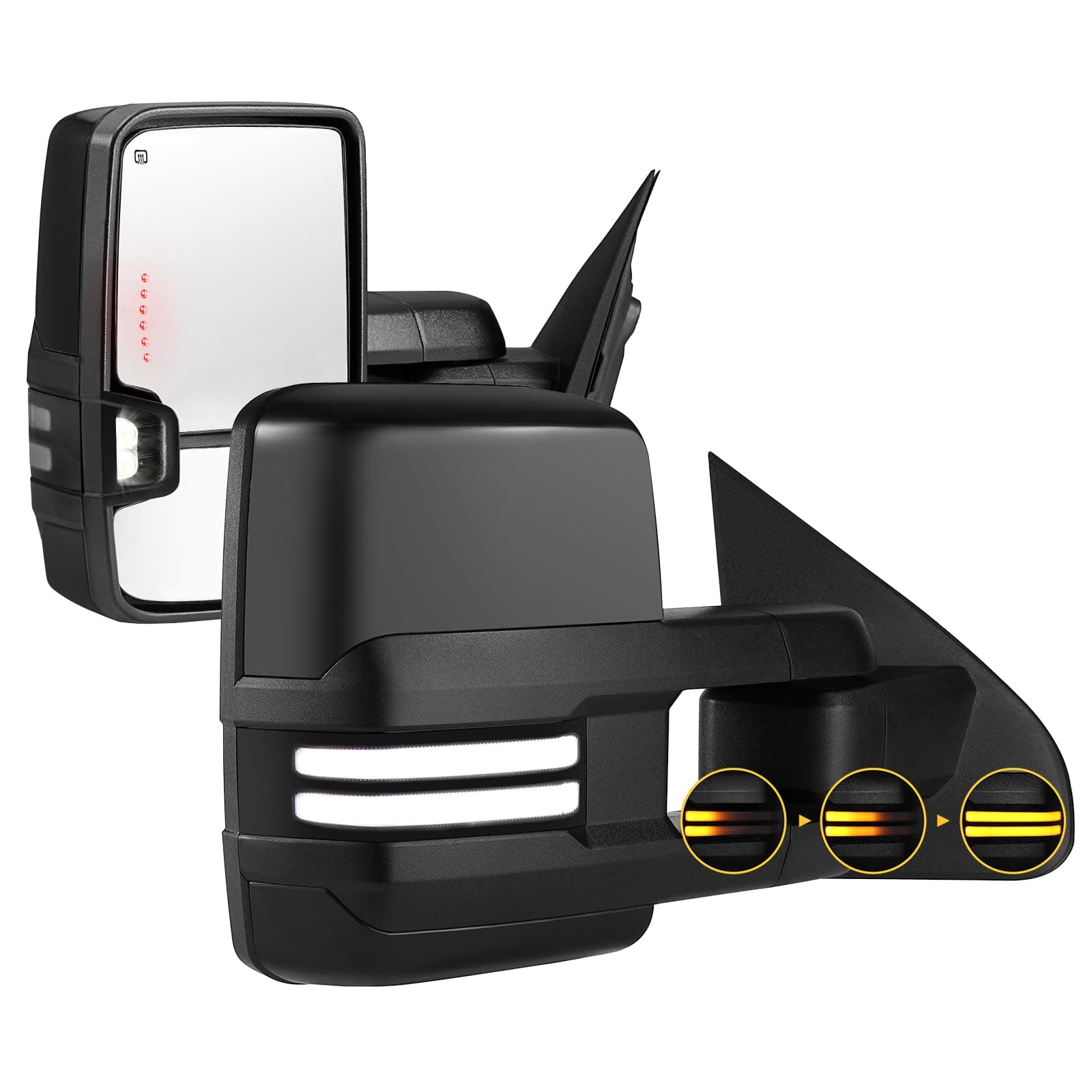 Painted Black Towing Mirrors Compatible with 2014-2018 Chevy Silverado GMC Sierra with Switchback Dynamic Turn Light Running Lights Power Glass Backup Heated Pair