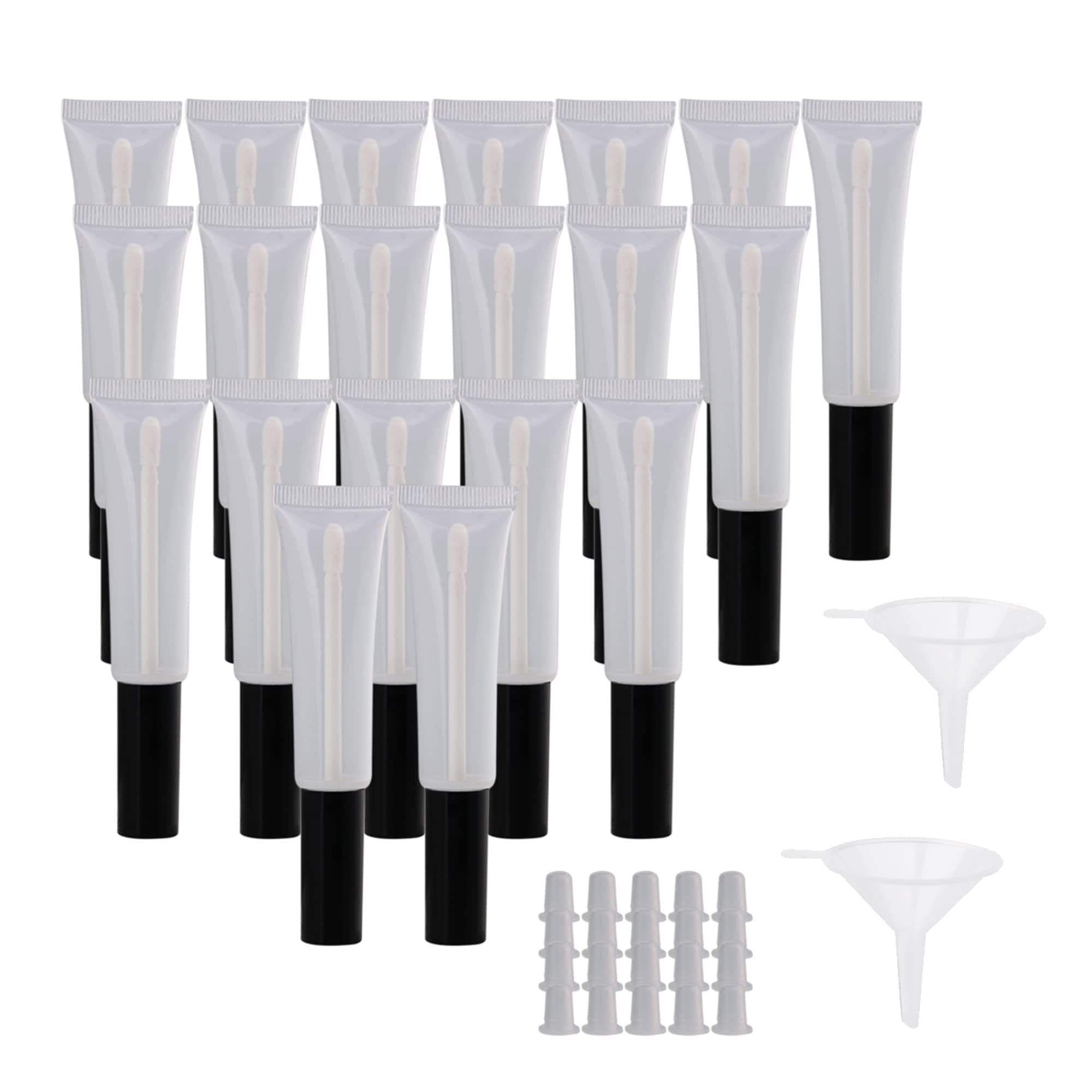 Sevender 20pcs 15ml Mini Empty Transparent Soft Lip Gloss Balm Tube Container with Black Cap for Makeup