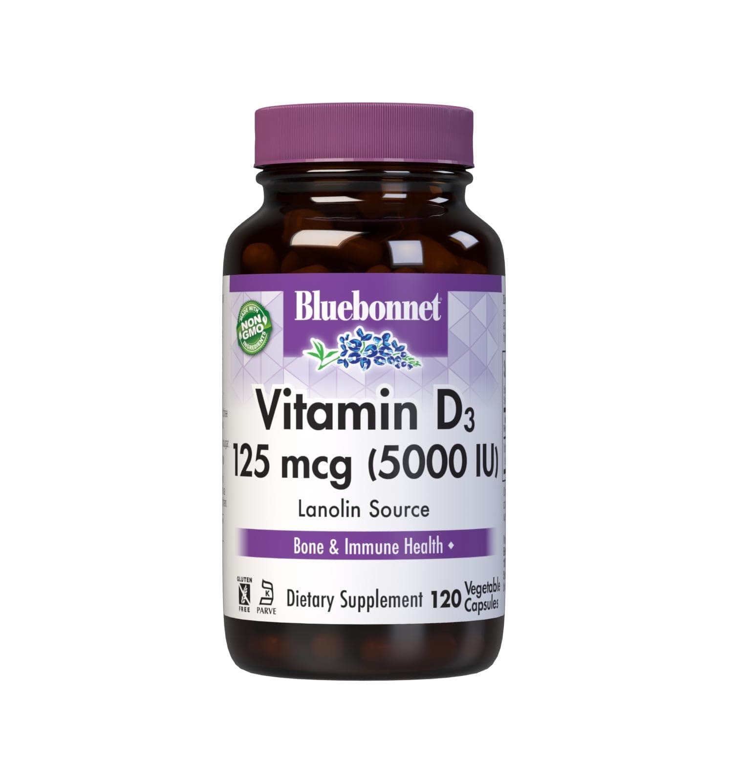 Bluebonnet Vitamin D3 5000 IU 125 mcg - Strong Bones & Immune Support Supplement for Women & Men* Soy-Free, Gluten-Free, Non-GMO, Vegetarian - Highly Absorbable Vitamin D - 120 Veggie Capsules
