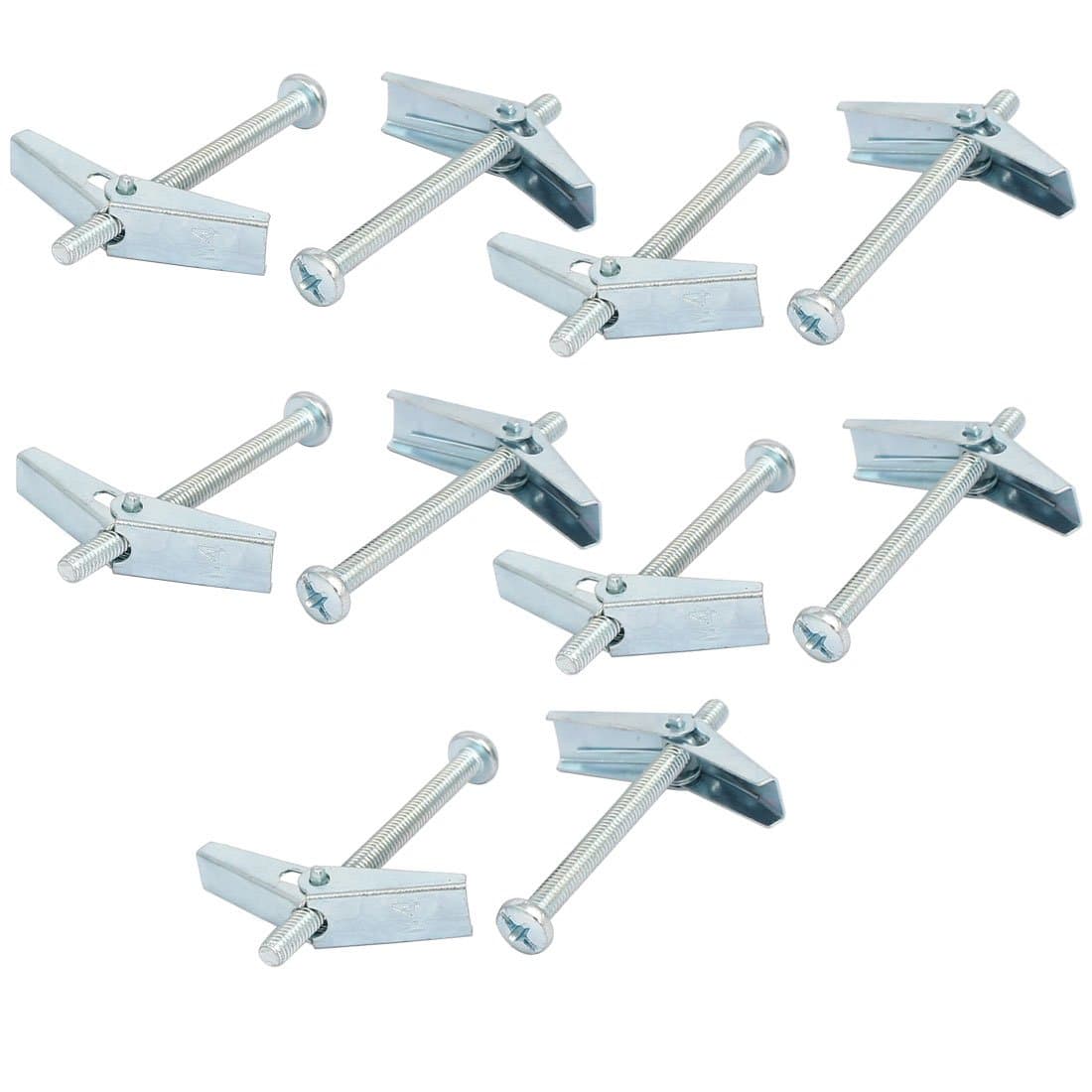 sourcingmap M4 x 50mm Male Thread Spring Loaded Hollow Wall Round Head Toggle Bolt 10pcs