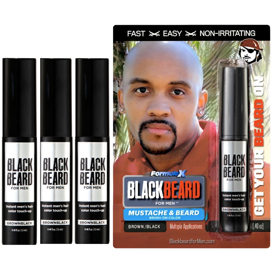 Blackbeard for Men - temporary brush on colour 12ml 0.40oz (Brown Black, 3 Packs)