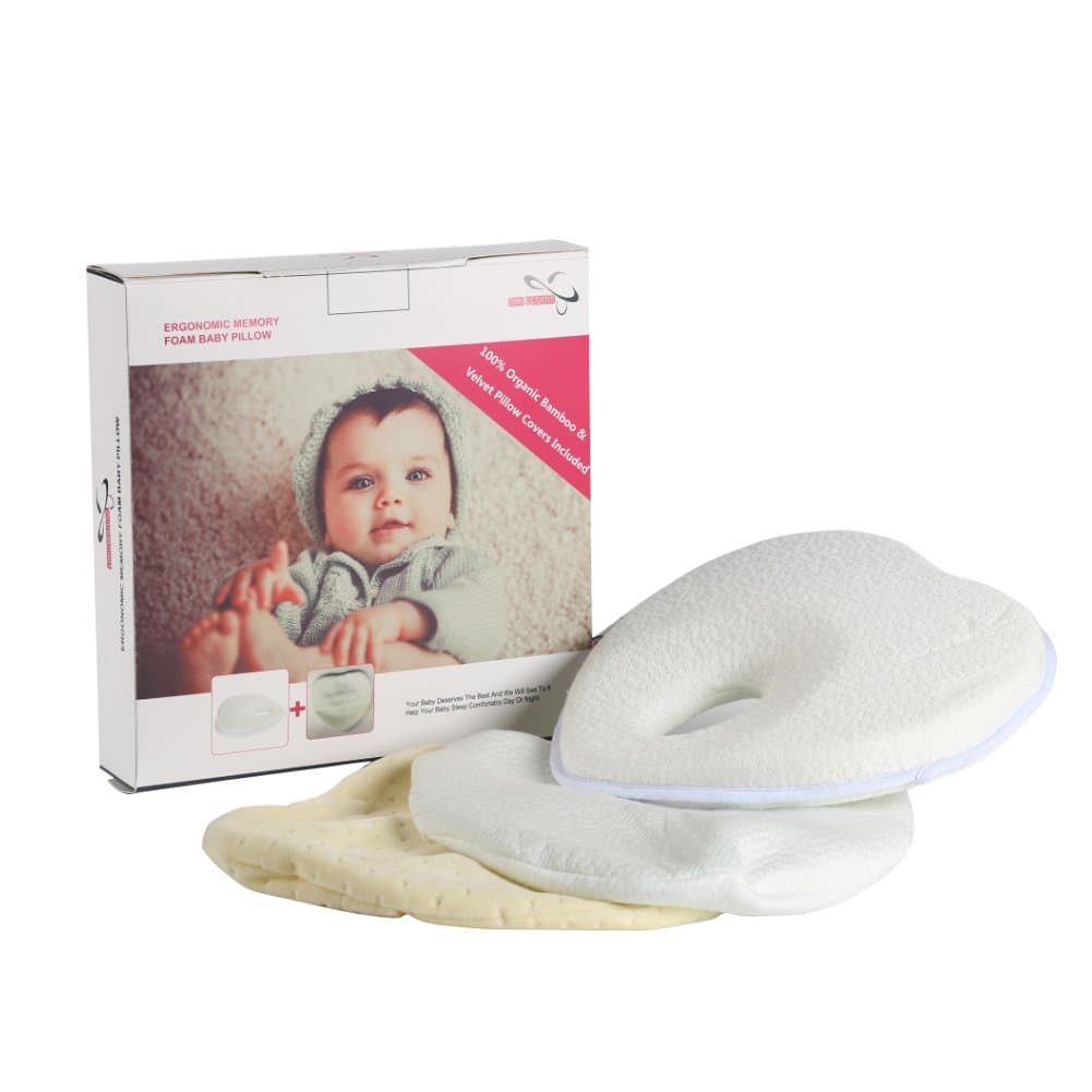 Baby Flat Head Shaping |Prevent Flat Head| Pillow With Memory Foam + FREE eBOOK- Newborn Infant Flat-Head Syndrome+100% Cotton Pillow Cover+TWO Pillowcases 100% Organic Bamboo And Velvet Pillowcase