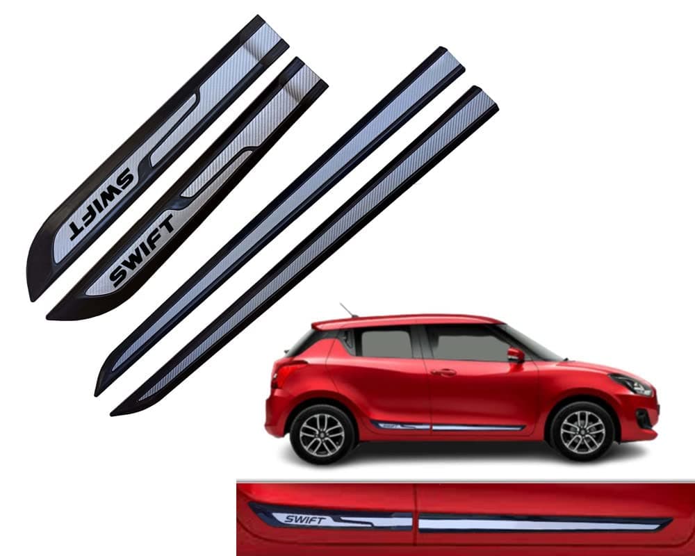 Auto E-Shopping Car Door Side Beading Moulding Silver Black Colour Compatible for Maruti Swift All Models Set of 4 Pieces | Plastic
