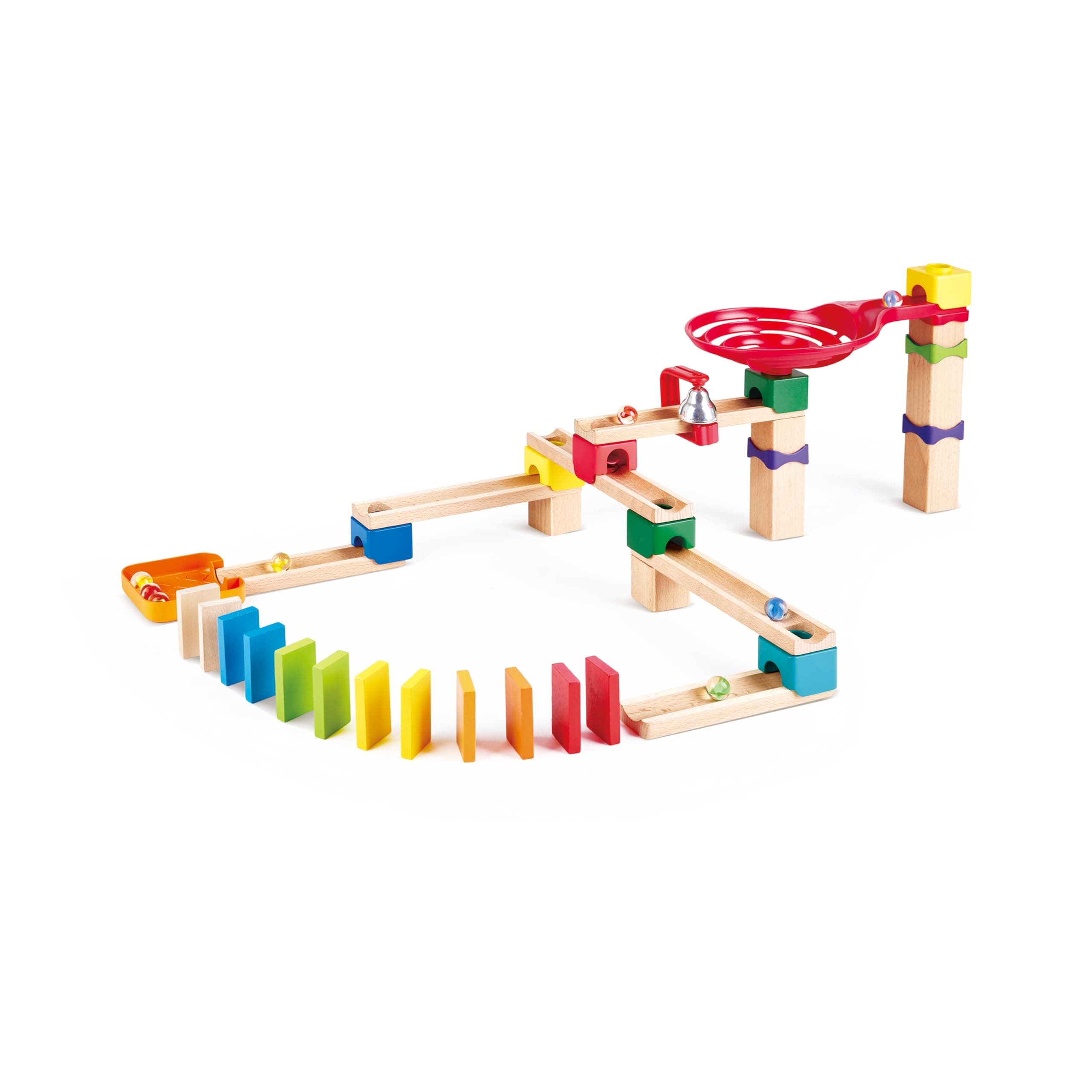 Crazy Rollers Stack Track | Wooden DIY Marble Run Set With Dominoes, STEAM Educational Learning Toy, 50 Pieces, for Kids 3 Years+