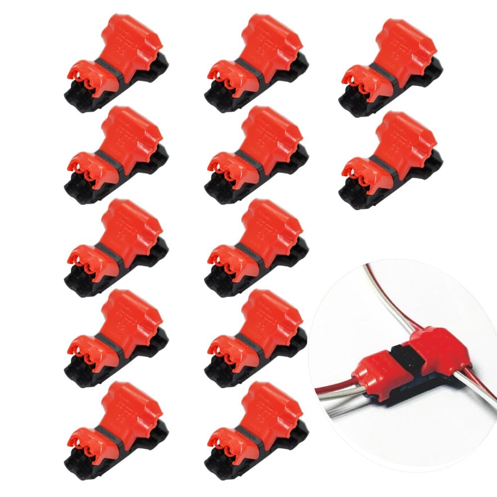 GRIVER Quick Splice Wire Connectors,No Wire-stripping Required (12PCS T Type 2-Pin Connectors, Suitable for 22-18AWG Wires)