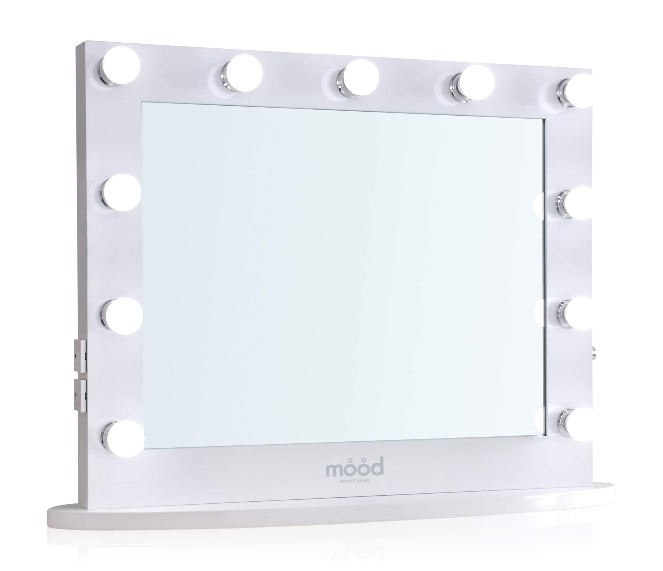 Hollywood Vanity Mirror with 2 Plug Sockets & 2 USB Ports LED Dimmer Light Bulbs, for Dressing table or Wall Mounted Table Top for Makeup White Beverley HW02 65(H) x80(W) x6.5(D) cm