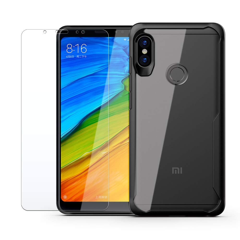 Compatible with xiaomi redmi Note 5 pro Cases and Screen Protector Clear case Skin Cover mi Protective Bumper 5.99inch -Black