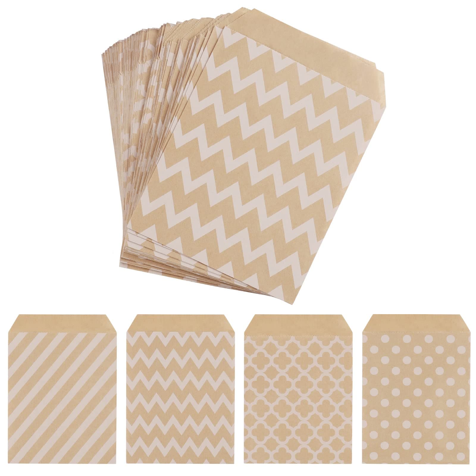 Pack of 100 Kraft Paper Candy Bags, Comius Sharp Candy Cookie Favour Popcorn Pastry Snacks Buffet Food Packaging, 4 Without Wax Layer Bags Cute Party Accessories 13 x 18 cm