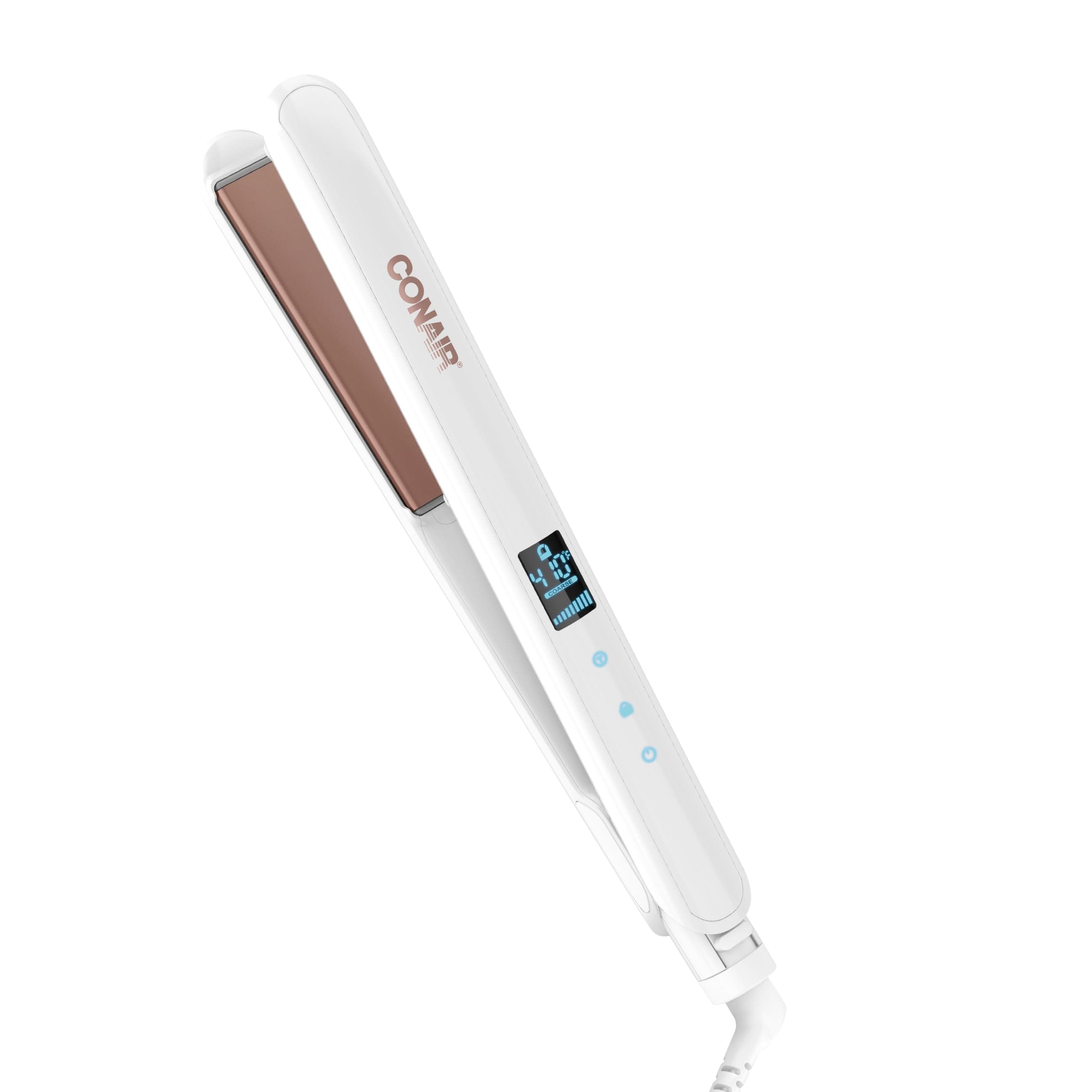 Double Ceramic Flat Iron, 1-Inch Flat Iron, 5 Digital Temp Settings Up to 410°F, Extra-Long Plates, For All Hair Types and Textures, White